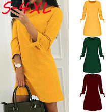 Load image into Gallery viewer, Dress Women платье Fashion Casual O-neck Solid Three Quarter Bow Elegant Straigth Dress Spring Loose Mini Dresses Free Ship Z4