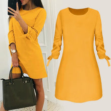 Load image into Gallery viewer, Dress Women платье Fashion Casual O-neck Solid Three Quarter Bow Elegant Straigth Dress Spring Loose Mini Dresses Free Ship Z4