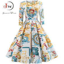 Load image into Gallery viewer, Women Elegant Christmas Dress Long Sleeve Print Vintage Belt Party Dress Snowflake White Autumn Winter Bodycon Dresses Vestidos
