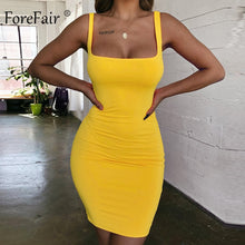 Load image into Gallery viewer, Forefair Spaghetti Strap Sexy Bodycon Dress Summer Yellow Neon Green Black Orange Elegant Sleeveless Mini Short Dress Women