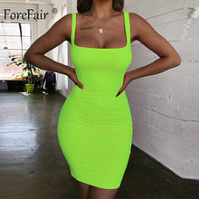 Load image into Gallery viewer, Forefair Spaghetti Strap Sexy Bodycon Dress Summer Yellow Neon Green Black Orange Elegant Sleeveless Mini Short Dress Women
